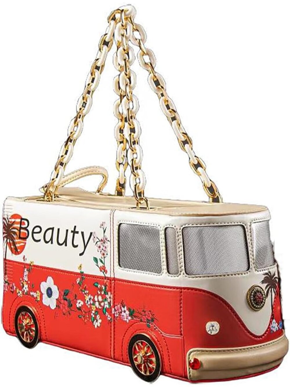 Women's Red Leather Fun Bus Waterproof Unique Luxurious Surface Crossbody Bag